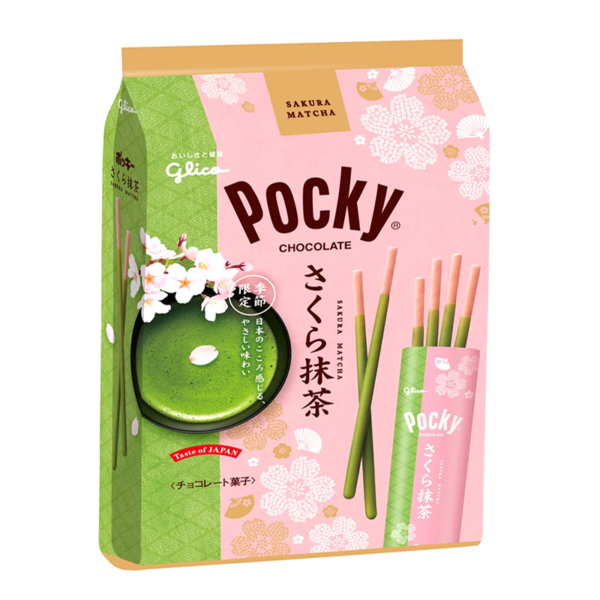 Sticksuri Pocky, aroma de flori de cires si matcha, Glico, 101.6g